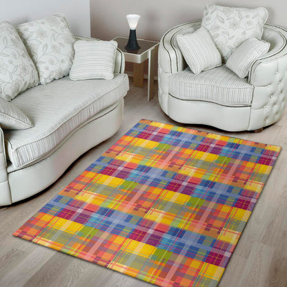 Rainbow Plaid Pattern Print Area Rug