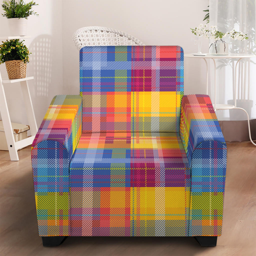 Rainbow Plaid Pattern Print Armchair Slipcover