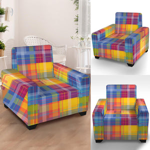 Rainbow Plaid Pattern Print Armchair Slipcover