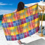 Rainbow Plaid Pattern Print Beach Sarong Wrap