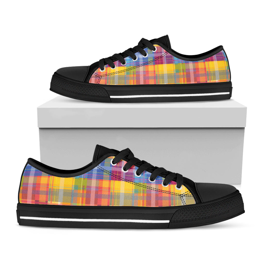 Rainbow Plaid Pattern Print Black Low Top Shoes