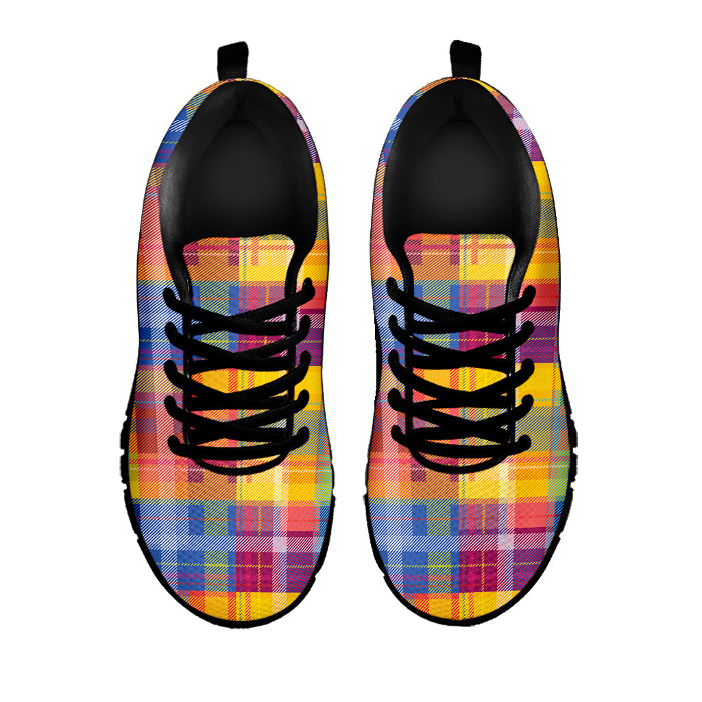 Rainbow Plaid Pattern Print Black Sneakers