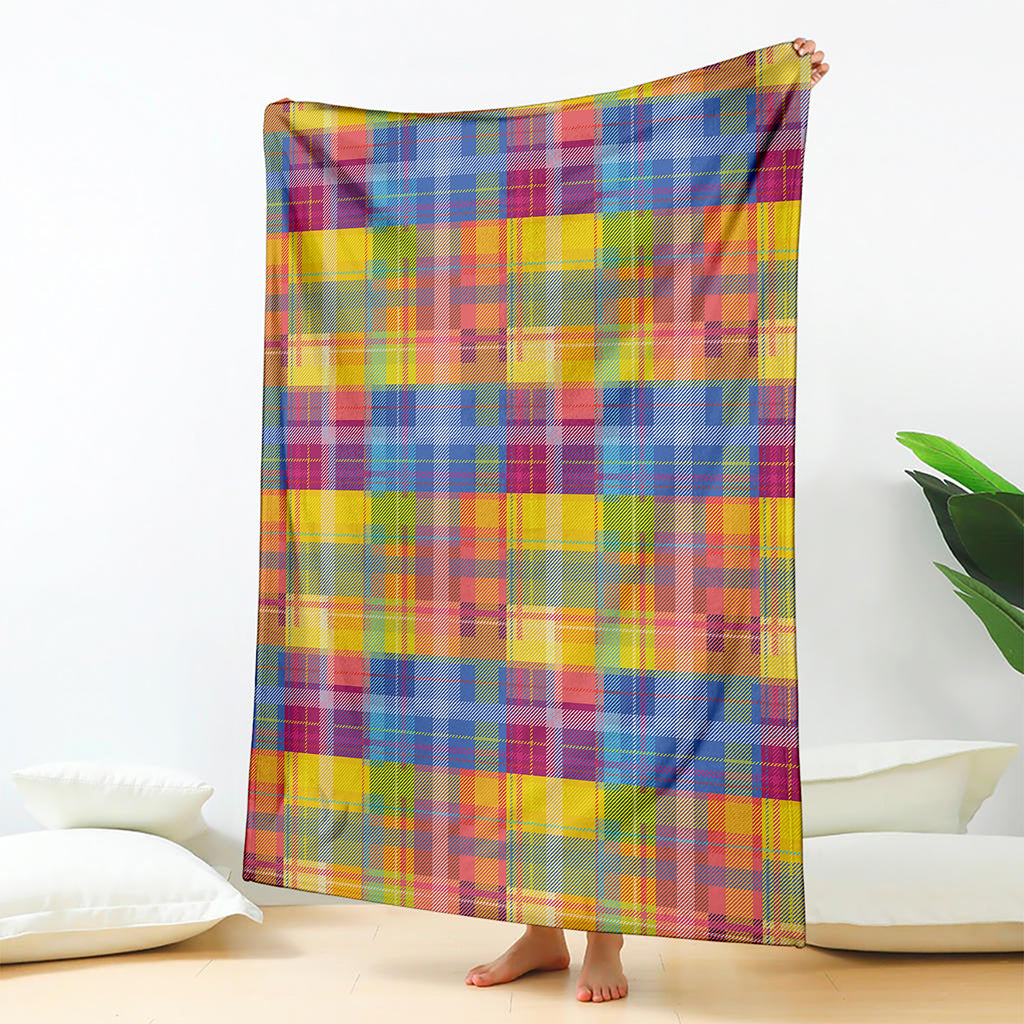 Rainbow Plaid Pattern Print Blanket