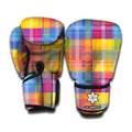 Rainbow Plaid Pattern Print Boxing Gloves