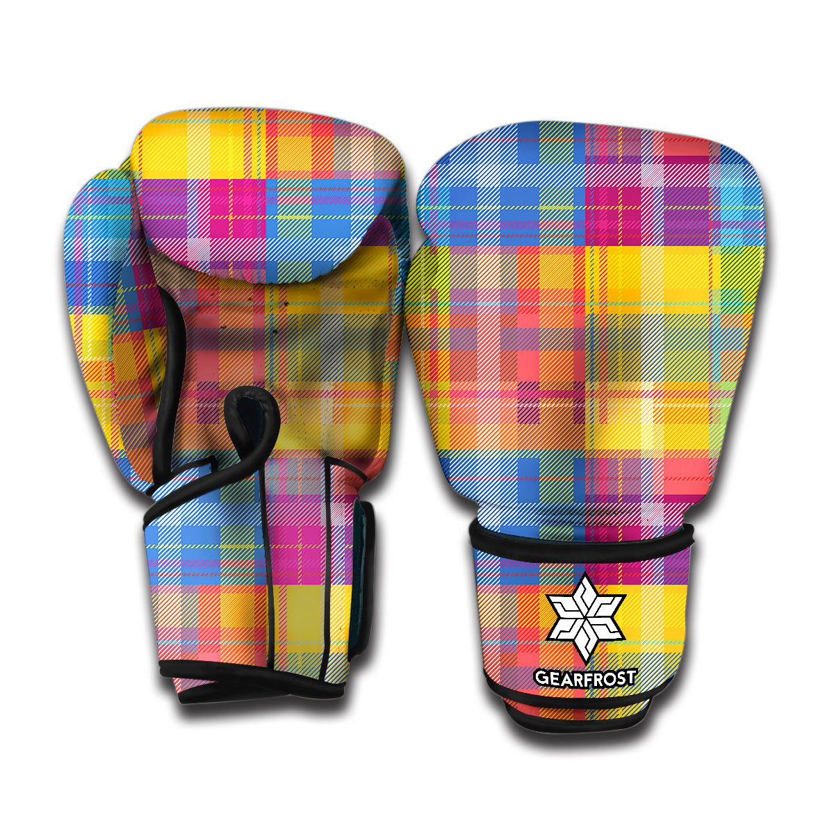 Rainbow Plaid Pattern Print Boxing Gloves
