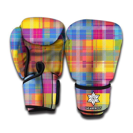 Rainbow Plaid Pattern Print Boxing Gloves