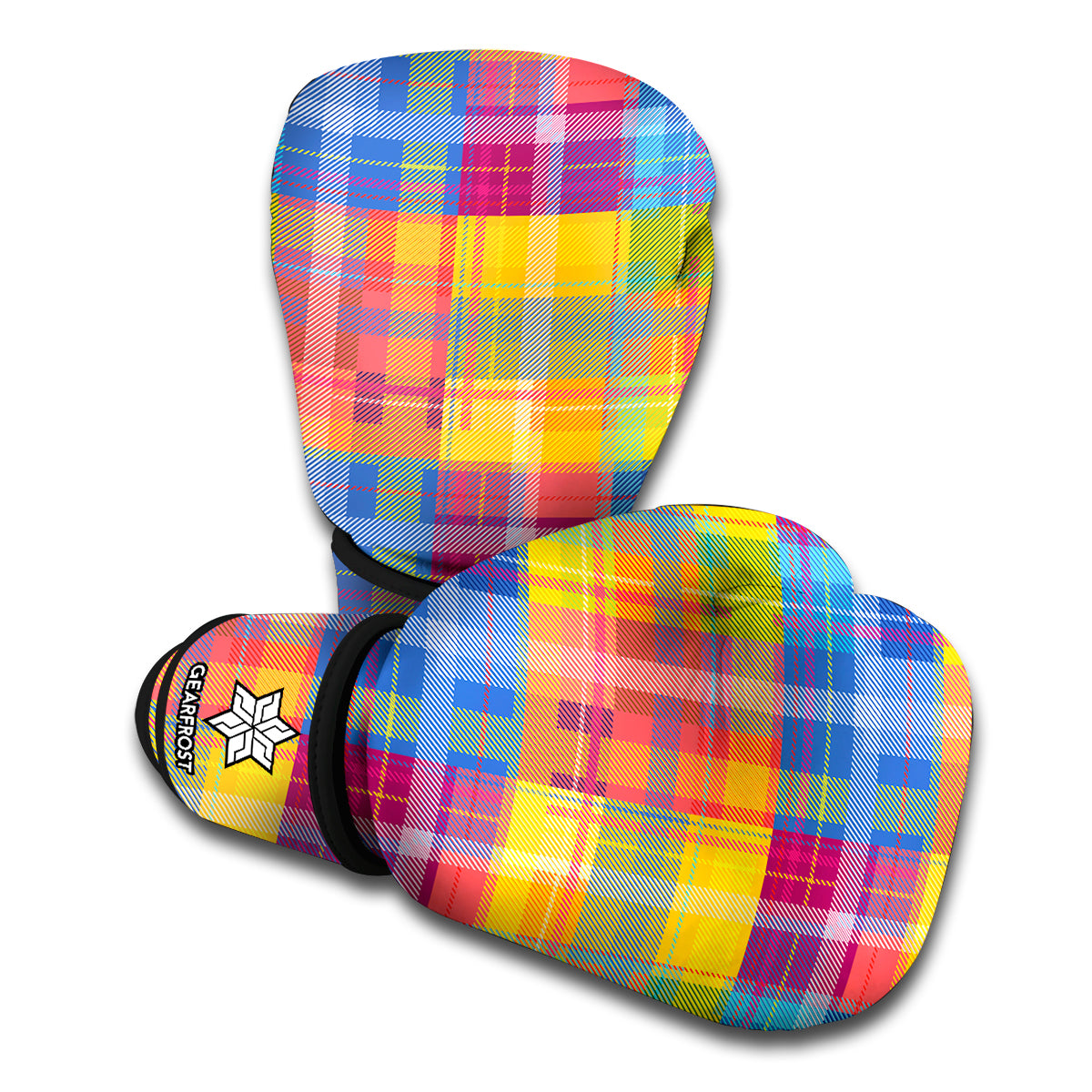 Rainbow Plaid Pattern Print Boxing Gloves