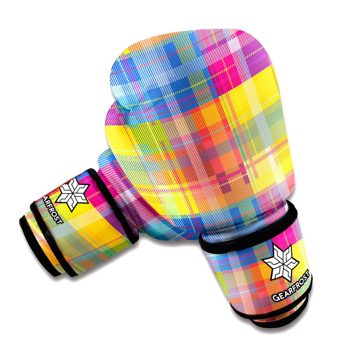 Rainbow Plaid Pattern Print Boxing Gloves
