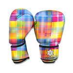 Rainbow Plaid Pattern Print Boxing Gloves