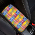 Rainbow Plaid Pattern Print Car Center Console Cover
