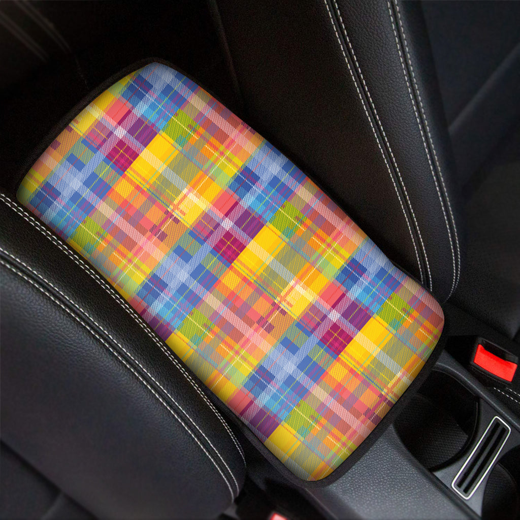 Rainbow Plaid Pattern Print Car Center Console Cover