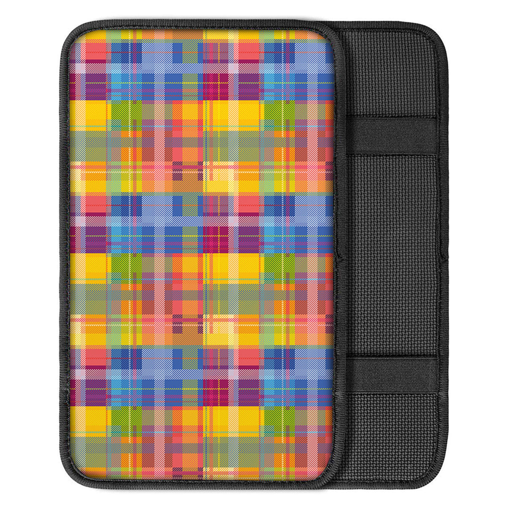 Rainbow Plaid Pattern Print Car Center Console Cover