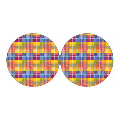 Rainbow Plaid Pattern Print Car Coasters