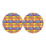 Rainbow Plaid Pattern Print Car Coasters