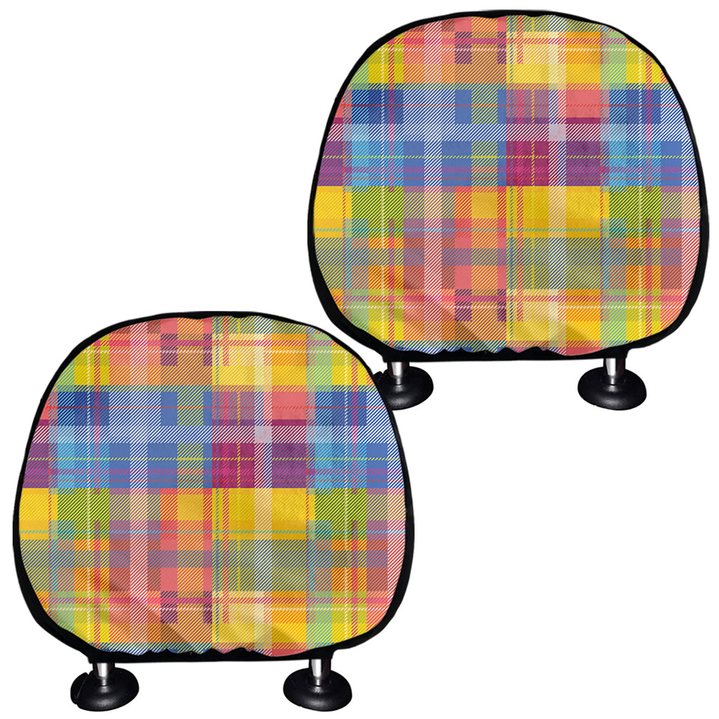Rainbow Plaid Pattern Print Car Headrest Covers