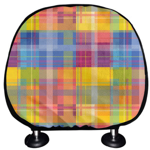 Rainbow Plaid Pattern Print Car Headrest Covers