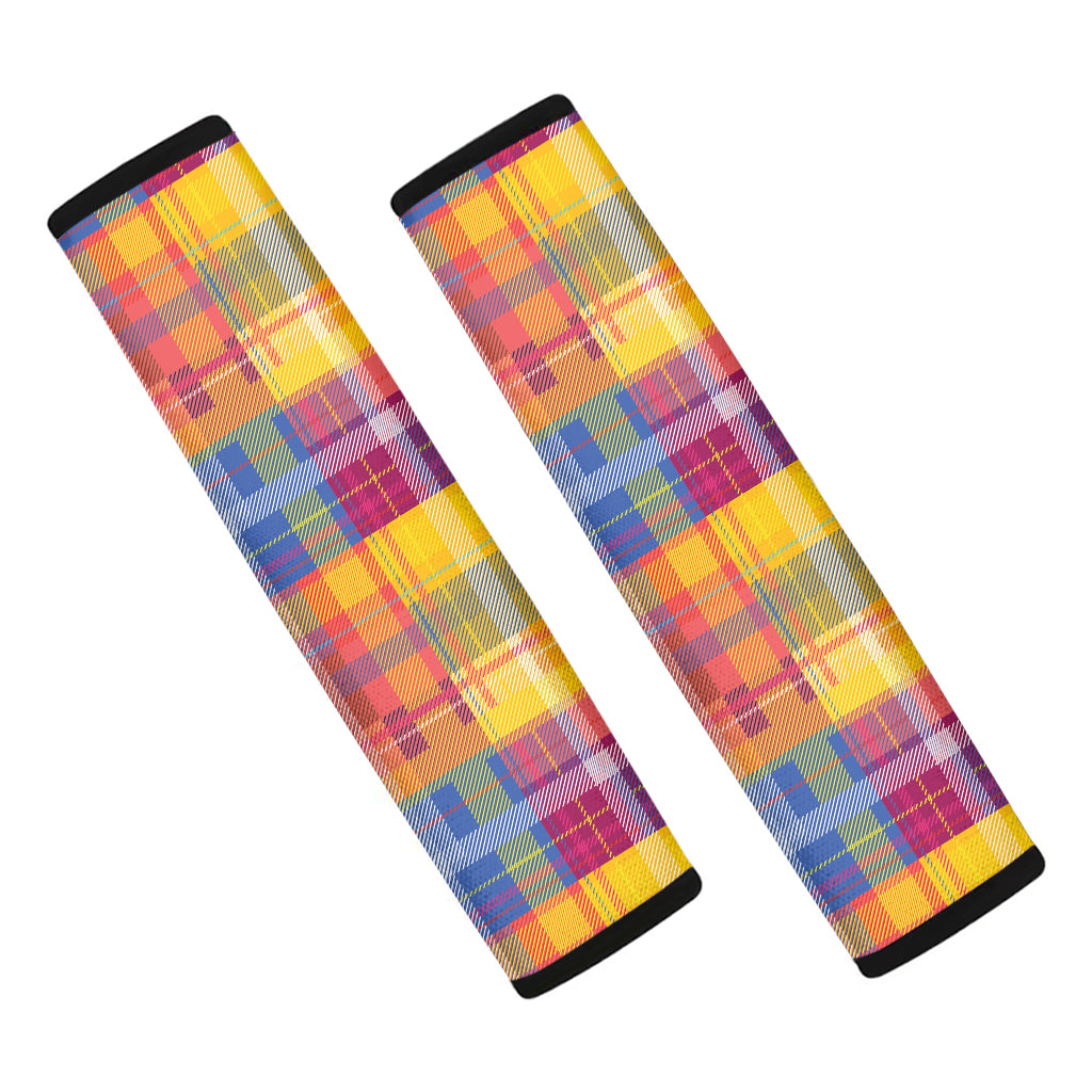 Rainbow Plaid Pattern Print Car Seat Belt Covers