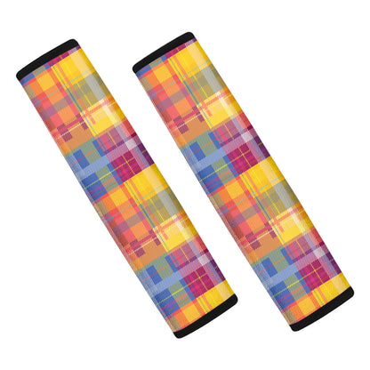 Rainbow Plaid Pattern Print Car Seat Belt Covers