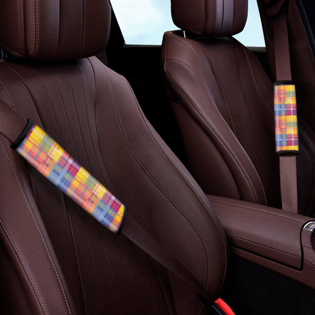 Rainbow Plaid Pattern Print Car Seat Belt Covers