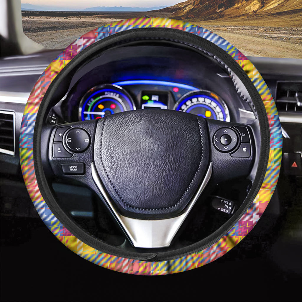 Rainbow Plaid Pattern Print Car Steering Wheel Cover