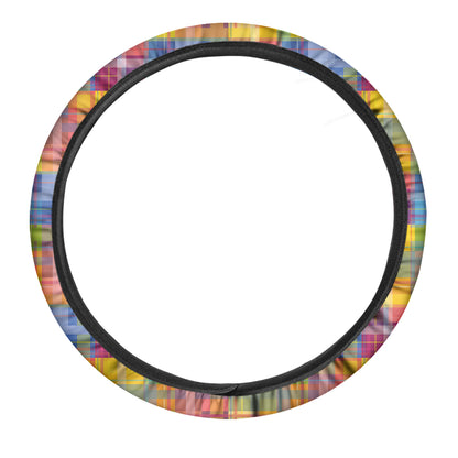 Rainbow Plaid Pattern Print Car Steering Wheel Cover