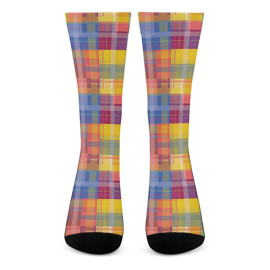 Rainbow Plaid Pattern Print Crew Socks