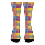 Rainbow Plaid Pattern Print Crew Socks