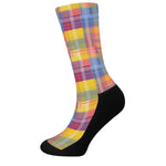 Rainbow Plaid Pattern Print Crew Socks