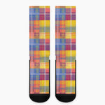 Rainbow Plaid Pattern Print Crew Socks