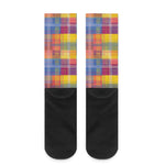 Rainbow Plaid Pattern Print Crew Socks