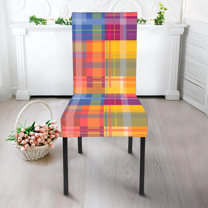Rainbow Plaid Pattern Print Dining Chair Slipcover