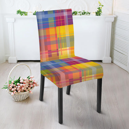 Rainbow Plaid Pattern Print Dining Chair Slipcover