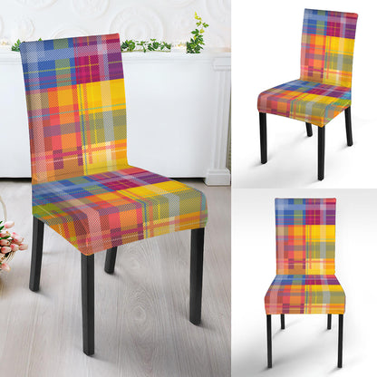 Rainbow Plaid Pattern Print Dining Chair Slipcover