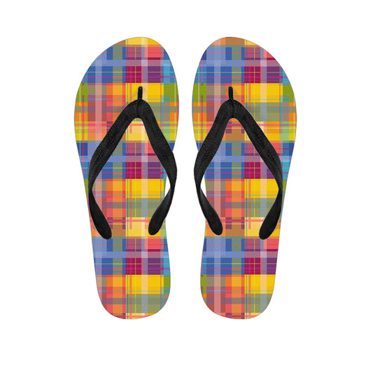 Rainbow Plaid Pattern Print Flip Flops