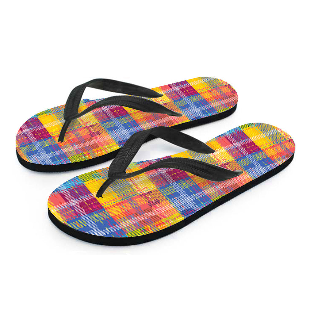 Rainbow Plaid Pattern Print Flip Flops