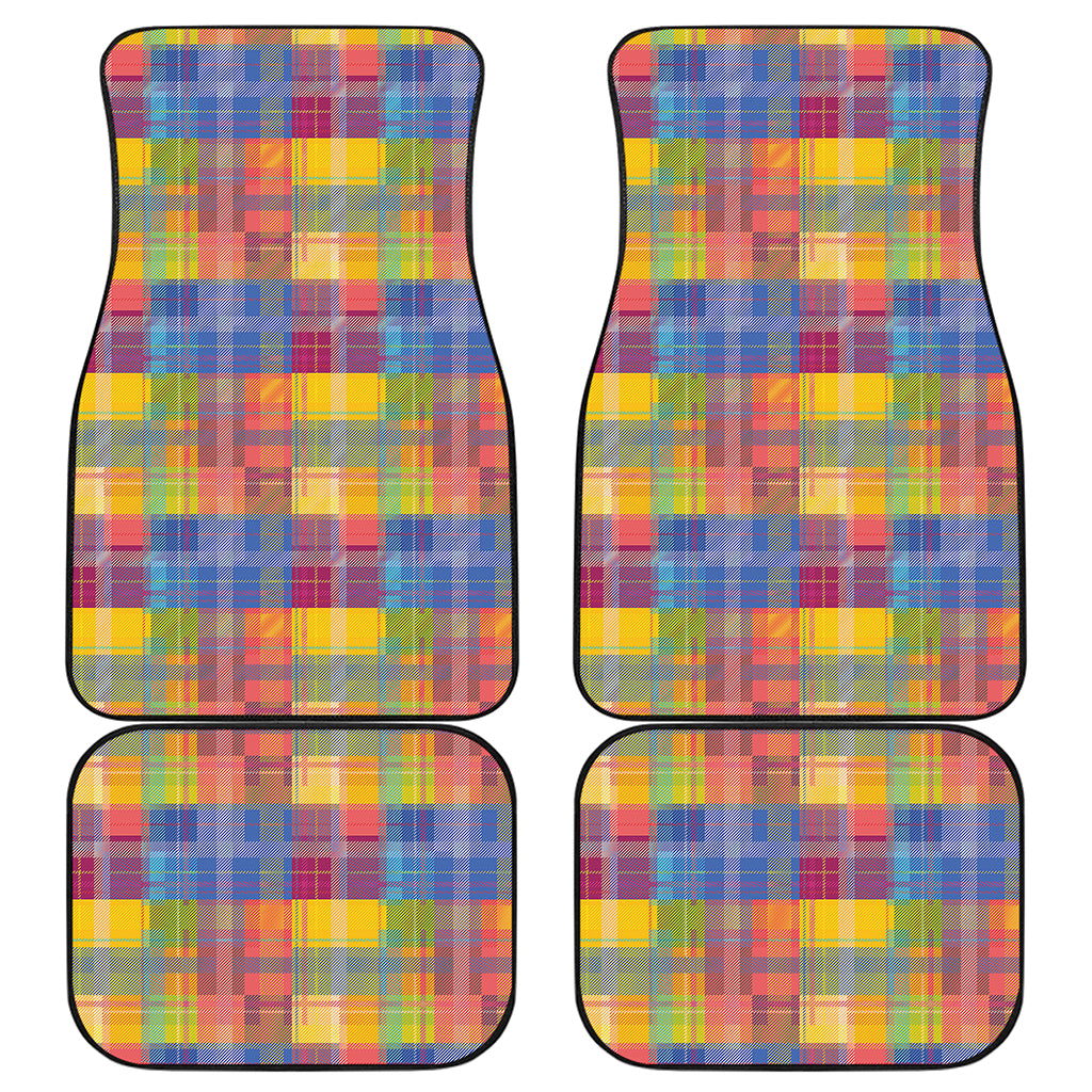 Rainbow Plaid Pattern Print Front and Back Car Floor Mats