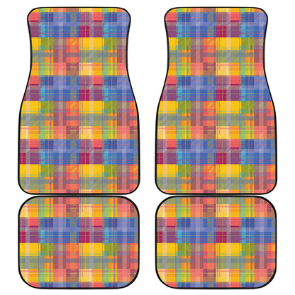 Rainbow Plaid Pattern Print Front and Back Car Floor Mats