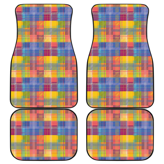 Rainbow Plaid Pattern Print Front and Back Car Floor Mats