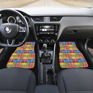 Rainbow Plaid Pattern Print Front and Back Car Floor Mats