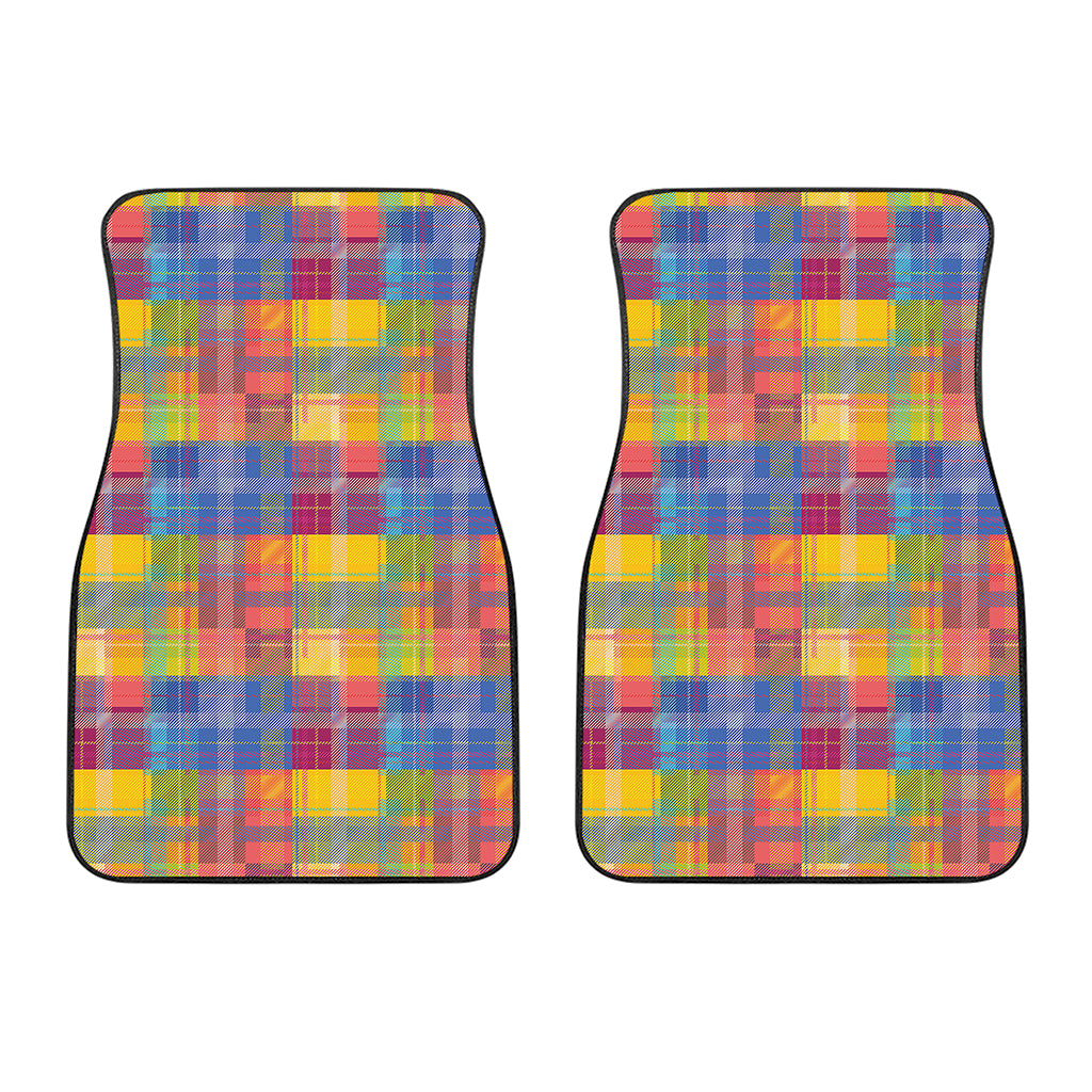 Rainbow Plaid Pattern Print Front Car Floor Mats