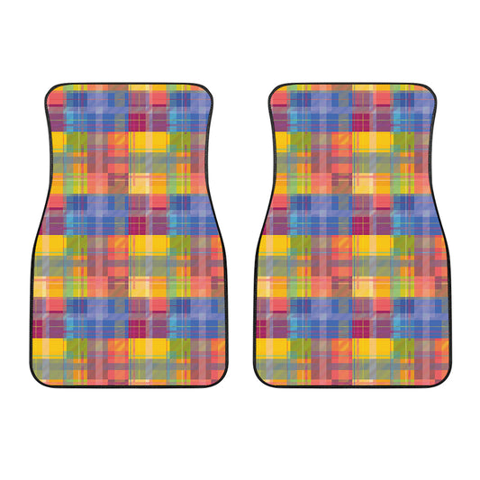 Rainbow Plaid Pattern Print Front Car Floor Mats