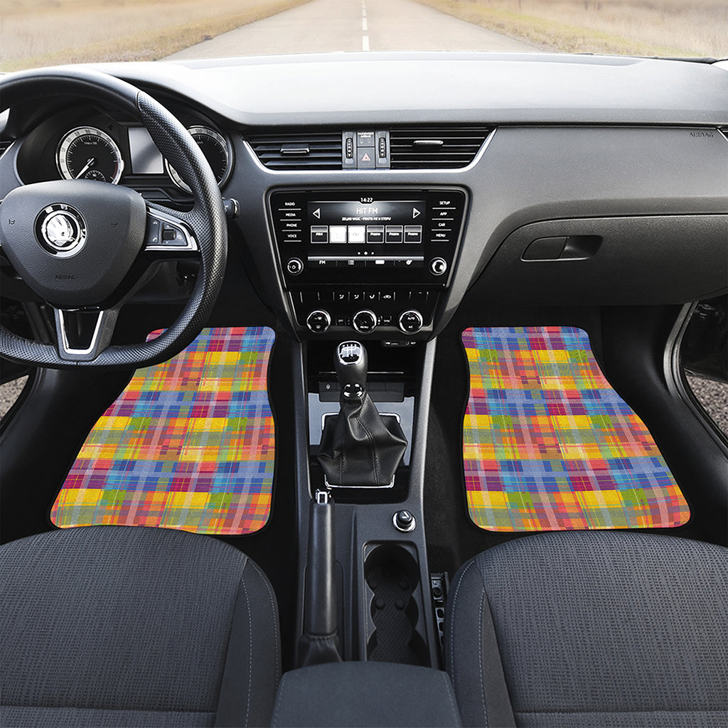 Rainbow Plaid Pattern Print Front Car Floor Mats