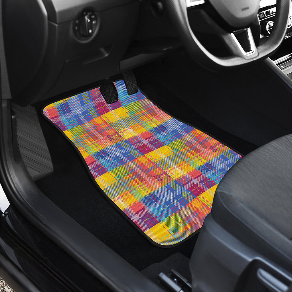 Rainbow Plaid Pattern Print Front Car Floor Mats