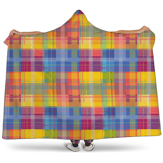Rainbow Plaid Pattern Print Hooded Blanket