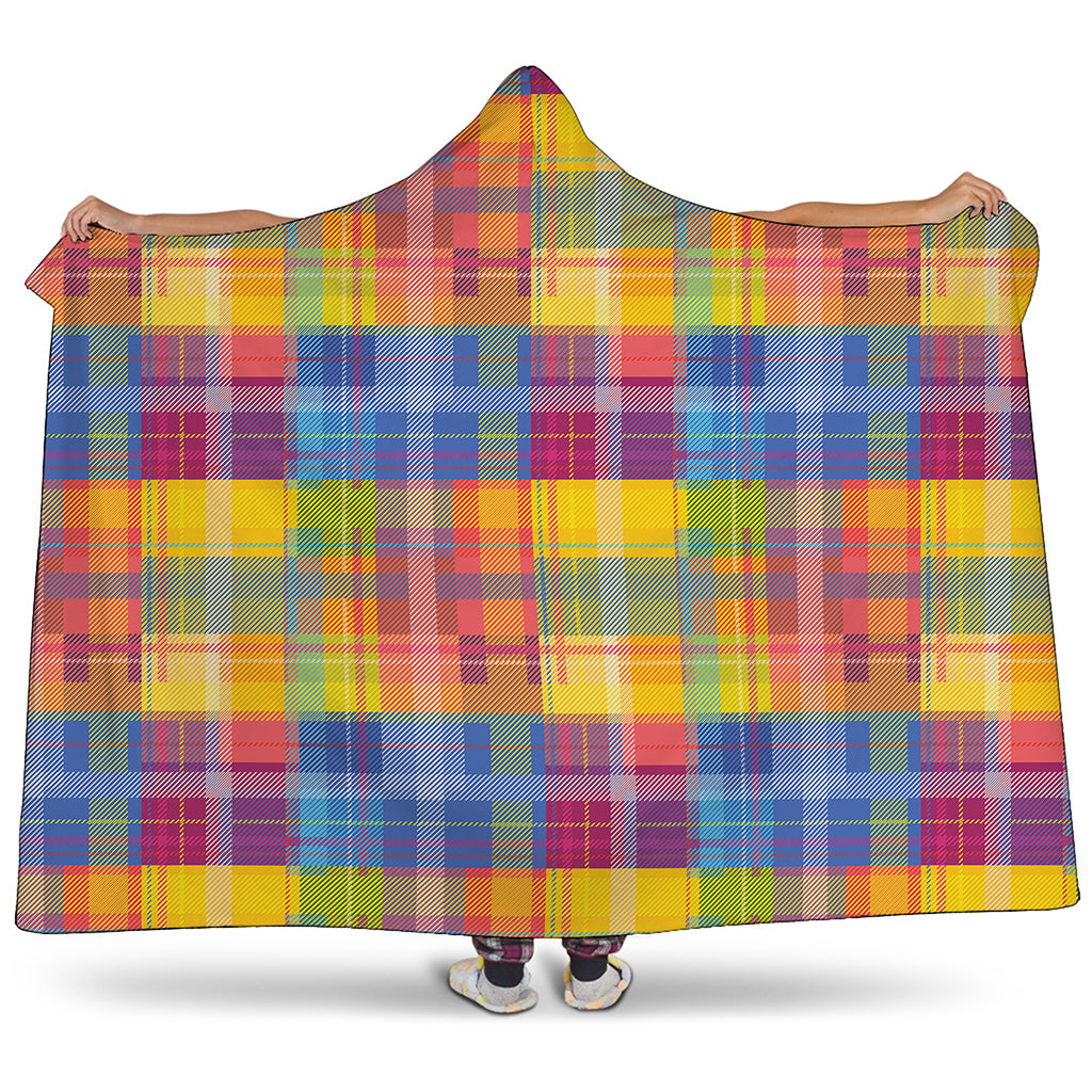 Rainbow Plaid Pattern Print Hooded Blanket