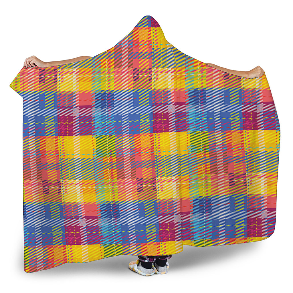 Rainbow Plaid Pattern Print Hooded Blanket