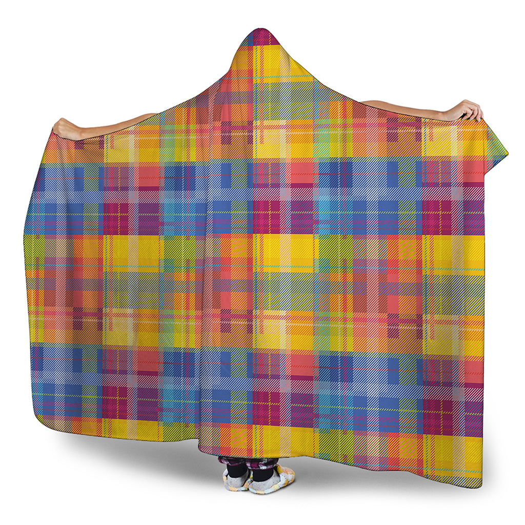 Rainbow Plaid Pattern Print Hooded Blanket