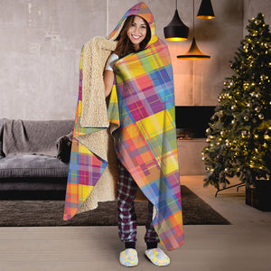 Rainbow Plaid Pattern Print Hooded Blanket