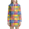 Rainbow Plaid Pattern Print Hoodie Dress