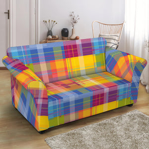 Rainbow Plaid Pattern Print Loveseat Slipcover